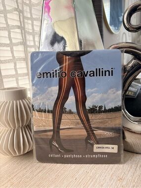 NWT Emilio Cavallini Black Striped Pantyhose Tights Size M Made in Italy